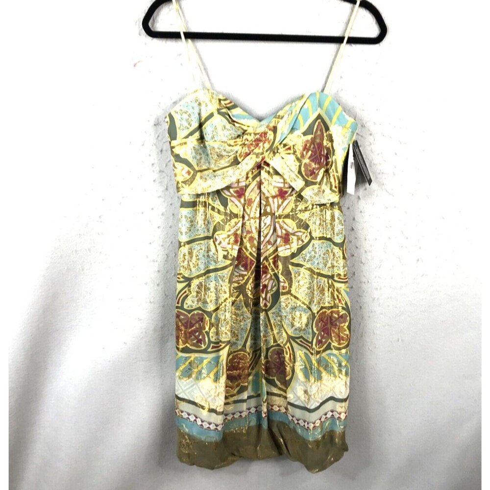 Nicole Miller Dress Womens 6 Blue  Gold Silk Metallic Babydoll Y2k  Artsy NEW